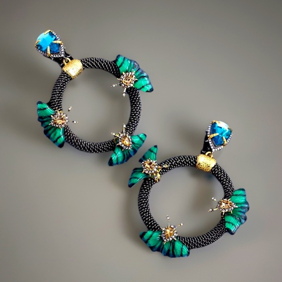 Alexis Bittar Teal Butterfly Hoop Earrings - Picture 1 of 3